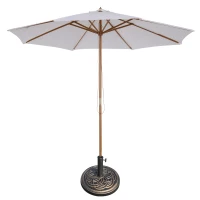 Outsunny 3 m Garden Parasol with Base, Pulley Operated Patio Umbrella, Wooden Parasol, Table Market Umbrella with Rope Pulley Mechanism and 8 Ribs, White(m-1)