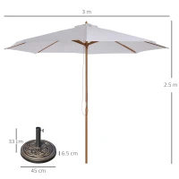 Outsunny 3 m Garden Parasol with Base, Pulley Operated Patio Umbrella, Wooden Parasol, Table Market Umbrella with Rope Pulley Mechanism and 8 Ribs, White(m-3)
