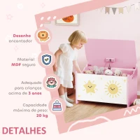 AIYAPLAY Baú Brinquedos Infantil 53 L Caixa de Arrumação Brinquedos com Tampa Rebatível e Pistão a Gás 60x37x39 cm Rosa(m-7)
