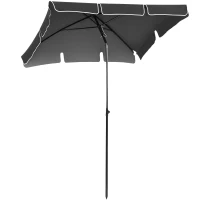 Outsunny Garden Parasol Umbrella - Outdoor Market Table Umbrella with Ruffles & Aluminium Pole, Rectangular Tilting Parasol Sun Shade Canopy, 2 x 1.3m, Grey(m-10)