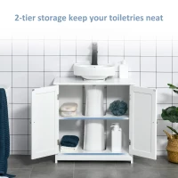 kleankin 60x60cm Under-Sink Storage Cabinet w/ Adjustable Shelf Handles Drain Hole Bathroom Cabinet Space Saver Organizer White(m-5)