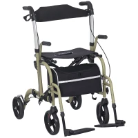 HOMCOM Rollator Walker Wheelchair, with Brakes and Bag - Yellow/Green(m-1)