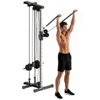 SPORTNOW Verstelbare Krachtstation 25-165 cm met Dual-Pulley-Systemen en Adapters 62 x 60 x 200 cm Zwart(m-11)