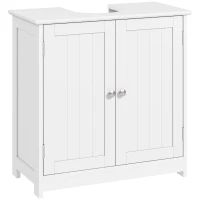 kleankin 60x60cm Under-Sink Storage Cabinet w/ Adjustable Shelf Handles Drain Hole Bathroom Cabinet Space Saver Organizer White(m-1)