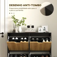 HOMCOM Sapateira para 16 Pares de Sapatos com 4 Gavetas e Prateleiras Ajustáveis 95x26x95 cm Madeira e Preto(m-7)