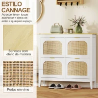 HOMCOM Sapateira Estreita com 4 Portas em Vime e Prateleiras Ajustáveis para 20 Pares de Sapatos 105x24x95,5 cm Branco(m-4)