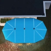 Outsunny Dubbele Parasol met Zonne-energie Verlichting, Aluminium, Polyester, UPF50+ Bescherming, UV-bestendig, Terrasparasol, Blauw(m-8)