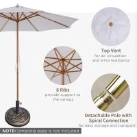 Outsunny 3 m Garden Parasol with Base, Pulley Operated Patio Umbrella, Wooden Parasol, Table Market Umbrella with Rope Pulley Mechanism and 8 Ribs, White(m-5)
