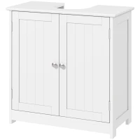 kleankin 60x60cm Under-Sink Storage Cabinet w/ Adjustable Shelf Handles Drain Hole Bathroom Cabinet Space Saver Organizer White(m-11)