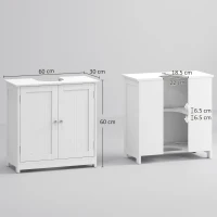 kleankin 60x60cm Under-Sink Storage Cabinet w/ Adjustable Shelf Handles Drain Hole Bathroom Cabinet Space Saver Organizer White(m-3)