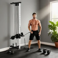 SPORTNOW Verstelbare Krachtstation 25-165 cm met Dual-Pulley-Systemen en Adapters 62 x 60 x 200 cm Zwart(m-10)