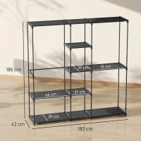 HOMCOM Dulap Garderobă din Material Textil cu 8 Rafturi și 3 Bare pentru Agățat, 182x43x185 cm, Negru(m-3)