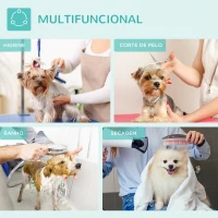 PawHut Mesa de Tosquia para Cães Dobrável com Braço Ajustável entre  60-104 cm e Bancada de Borracha Antiderrapante 81x48,5x80 cm Azul(m-7)