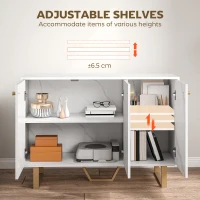 HOMCOM Sideboard Storage Cabinet, Modern Storage Cupboard with Adjustable Shelves and Metal Legs for Living Room, Kitchen, Dining Room, Entryway, White Marble Tone(m-5)