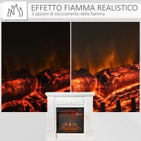 HOMCOM Camino Elettrico da Terra 1800W con Effetto Fiamma, Telecomando, Timer e Temperatura Regolabile, Bianco(m-4)