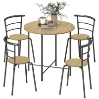 HOMCOM Set Masă Rotundă de Dining cu 4 Scaune Economisitor de Spațiu în Lemn și Metal Stil Industrial(m-11)