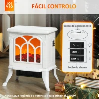 HOMCOM Lareira Elétrica  750/1500 W Lareira Decorativa com 2 Níveis de Potência Efeito Chama Área de Cobertura 15-20 m² 37,3x23,1x44 cm Branco(m-4)