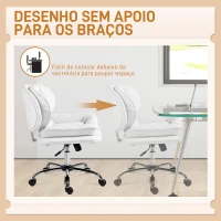 HOMCOM Cadeira de Escritório com Rodas Cadeira para Secretária com Função Inclinável Assento Amplo Sem Braços 60x65x83-93 cm Branco(m-5)
