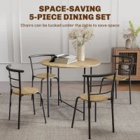 HOMCOM Set Masă Rotundă de Dining cu 4 Scaune Economisitor de Spațiu în Lemn și Metal Stil Industrial(m-4)