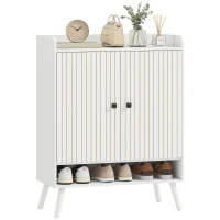 HOMCOM Sapateira de 2 Portas em Ripas Sapateira para Entrada com Prateleiras Ajustáveis Compartimento Aberto para 15 Pares de Sapatos 75x35x97 cm Branco(m-10)