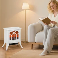 HOMCOM Lareira Elétrica  750/1500 W Lareira Decorativa com 2 Níveis de Potência Efeito Chama Área de Cobertura 15-20 m² 37,3x23,1x44 cm Branco(m-2)