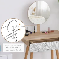 HOMCOM Elegant Dressing Table, Vanity Table with Drawer and Height Adjustable Mirror for Bedroom, Dressing Room, Natural(m-4)