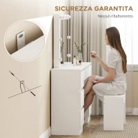 HOMCOM Toeletta Trucco con Specchio Stile Hollywood, 8 Luci LED, 7 Cassetti e Sgabello Imbottito, Bianco(m-7)