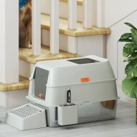 PawHut Arenero para Gatos Cubierto de Acero Inoxidable con Paso de Salida y Pala de Acero Inoxidable Gris Claro(m-2)