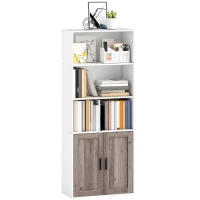 HOMCOM Estante para Livros Estreita Estante com Armário com Prateleira Ajustável 60x30x149,5 cm Branco e Castanho(m-10)