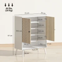 HOMCOM Sapateira com Desenho em Espiga Prateleiras Ajustáveis Compartimento Aberto para 15 Pares de Sapatos 75x35x97 cm Branco e Madeira(m-3)
