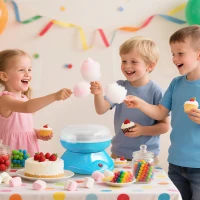 HOMCOM Máquina de Algodão Doce Potência 450W-550W Doce com Colher Medidora e 10 Palitos de Bambu 27x26x18 cm Azul(m-5)