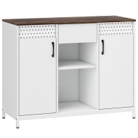 HOMCOM Credenza con 2 Ante Forate Cassetto Scomparti Aperti Ripiani Regolabili 100x40x80 cm Bianco