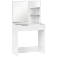 HOMCOM Coiffeuse avec miroir, table de maquillage avec tiroir et étagères, pour chambre à coucher, 75l x 40P x 137H cm, blanc(m-12)