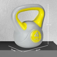 SPORTNOW Kettlebell 4kg in PU e Sabbia con Base Piatta e Impugnatura per Stacchi, Squat e Sollevamenti, 18x12x20 cm, Giallo(m-3)