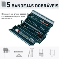 DURHAND Caixa de Ferramentas de Aço Dobrável com 5 Compartimentos Mala de Ferramentas com Pega para Oficina e Casa 45x20x34,5 cm Verde(m-5)