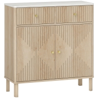 HOMCOM Credenza Buffet in Legno con 2 Cassetti, Armadietto e Piano d'Appoggio Effetto Marmo, 77x30x80 cm, color Rovere