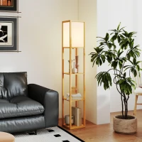 HOMCOM Stehlampe mit Ablagefächern, E27-Fassung für Wohnzimmer, Schlafzimmer, Büro, Natur(m-4)