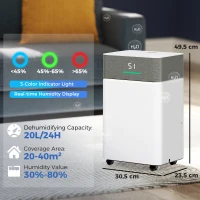 HOMCOM Deumidificatore d'aria 20L/giorno, silenzioso, con serbatoio d'acqua 4,5L, 30,5x23,5x49,5cm, Bianco(m-3)