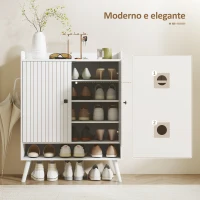 HOMCOM Sapateira de 2 Portas em Ripas Sapateira para Entrada com Prateleiras Ajustáveis Compartimento Aberto para 15 Pares de Sapatos 75x35x97 cm Branco(m-7)