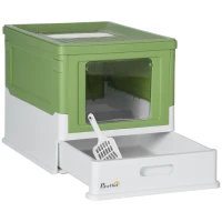 PawHut Lettiera per Gatti Chiusa con Paletta, Vassoio Estraibile e 2 Porte, 47.5x35.5x36.7cm, Verde Chiaro(m-1)