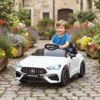 AIYAPLAY Coche eléctrico infantil, diseño Mercedes, motores 12V, control remoto, luces LED, música, para niños de 3-6 años, Blanco(m-2)
