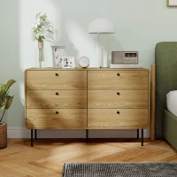 HOMCOM Kommode 6 Schubladen Aufbewahrungsmöbel moderner Stil abgerundete Ecken und Stahlfüße 120 x 40 x 75cm Eichenholzoptik(m-5)