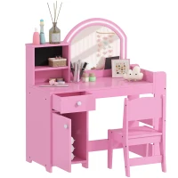 AIYAPLAY Tocador infantil con taburete y espejo LED, mesa de maquillaje para 3 a 8 años, 88,6 x 38,8 x 96,9 cm, rosa(m-6)