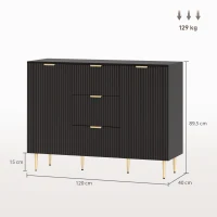 HOMCOM Sideboard Küchenmöbel mit 3 Schubladen, verstellbaren Einlegeböden, Schränken mit geriffelten Türen, 120 x 40 x 90 cm, schwarz(m-3)