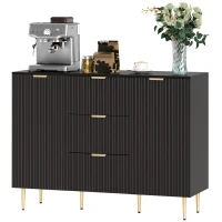 HOMCOM Sideboard kitchen storage cabinet with 3 drawers, adjustable shelves, fluted door cupboards, 120 x 40 x 90 cm, black(m-7)