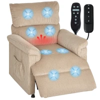 HOMCOM Poltrona massaggiante con funzione riscaldante, motore silenzioso, funzione memory, struttura metallica, rivestimento in tessuto, Marrone(m-7)