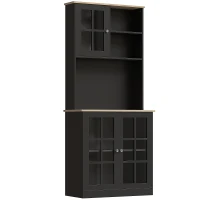 HOMCOM Armário de Cozinha com Prateleiras e Portas de Vidro  Armário Alto de Cozinha para Pequenos Eletrodomésticos e Louças 80x37x183 cm Preto(m-1)