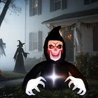 Outsunny Opblaasbare Halloween-decoratie, Sensenman, LED-lampen, ventilator, kabel(m-2)