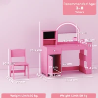 AIYAPLAY Toeletta per bambini con sgabello e specchio LED, da 3 a 8 anni, 88,6 x 38,8 x 96,9 cm, Rosa(m-3)