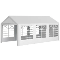 Outsunny Gazebo da Giardino 6x3 m con Finestre Laterali, 3 Stanze e Porte a Cerniera, Bianco(m-10)